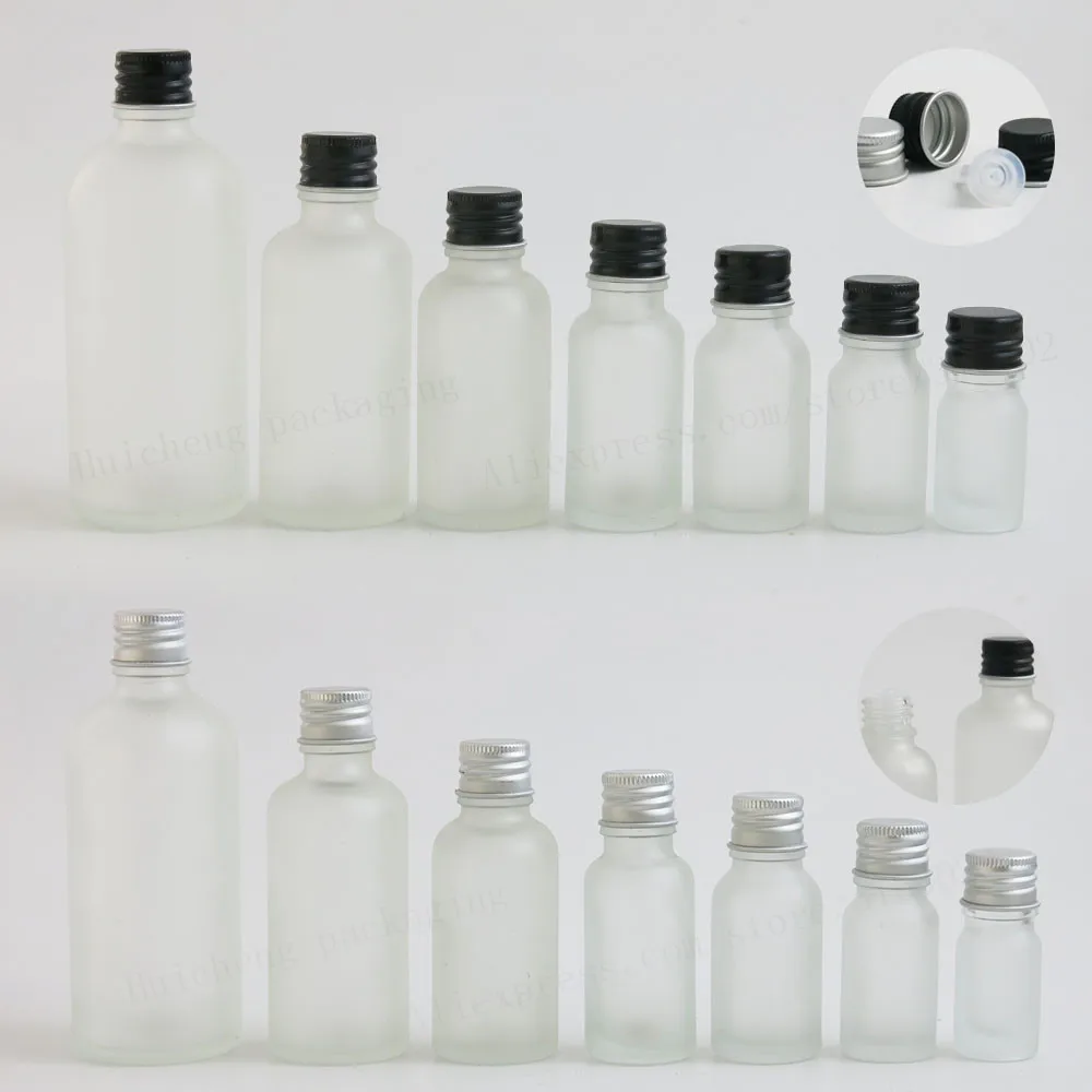 Promotion 100ml 50ml 30ml 20m 15ml 10ml 5ml frost glass Essential Oil Bottle Containers With Aluminum Lids  200pcs