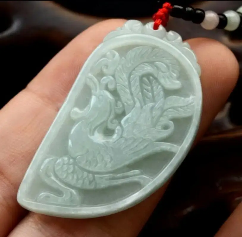 Drop shipping Natural AAA Jadeite Jades Pendant 3D Handmade Carved Chinese Dragon Phoenix Buddha Pendant For lovers Necklace