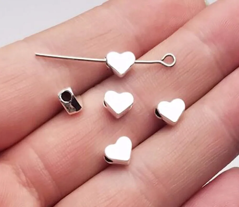 100pcs/lot--7x6mmhole:2mm Heart Pendant Antique Silver Plated Heart Small Hole Beads Charms DIY Supplies Jewelry Accessories