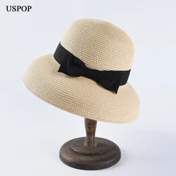 USPOP New women sun hats fashion bow straw hats casual summer wide brim drooping beach hat female summer hat