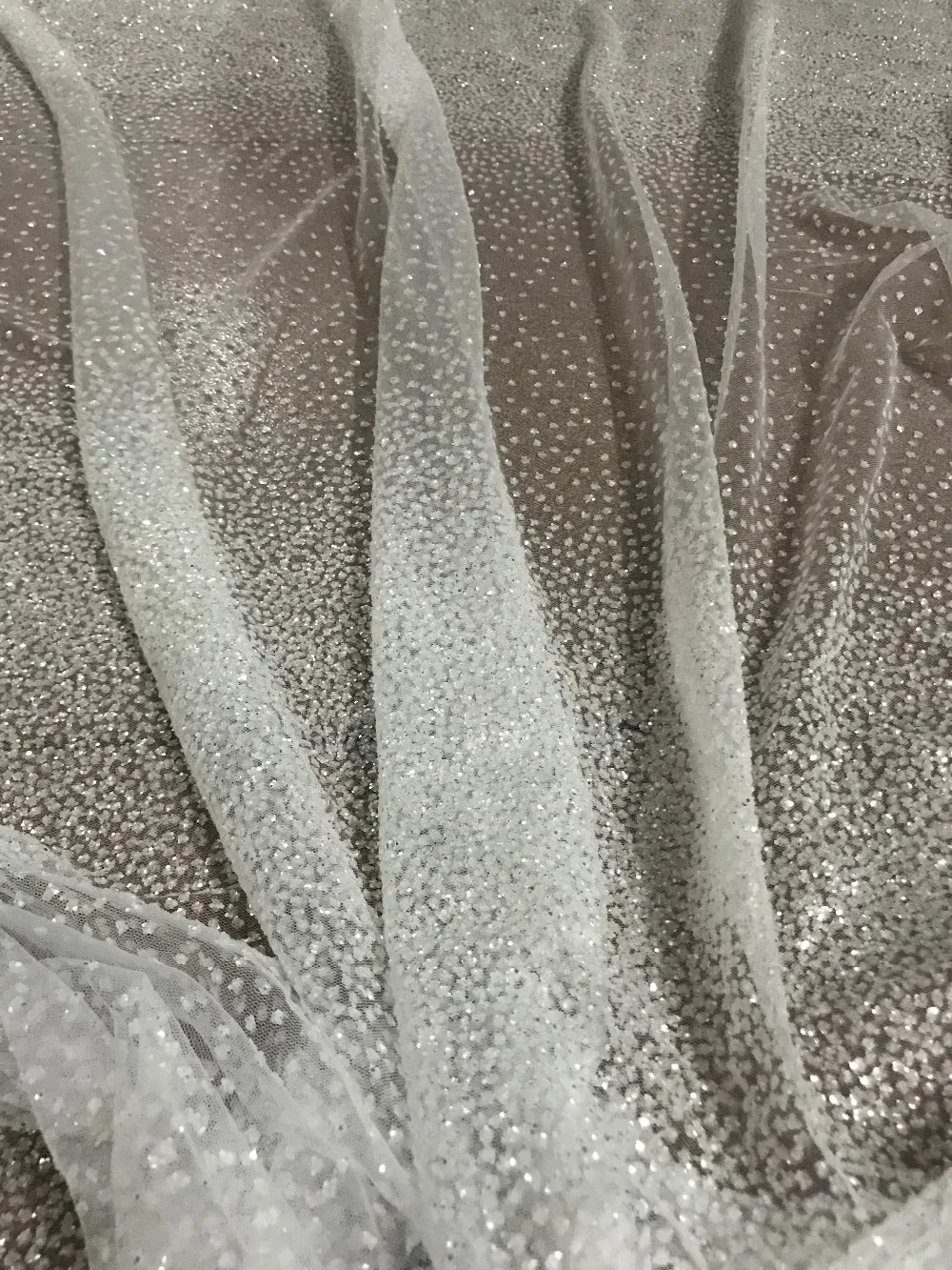 

5yards mesh tulle hand print glitter lace fabric in white color J-11149 for wedding dress/evening dress/party