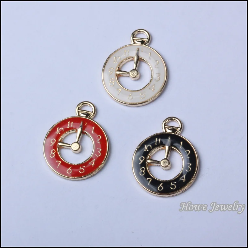 MIx 40pcs High quality  retro round clock  gold plated enamel charm  fit  for Necklaces & Pendants metal jewelry findings JC751