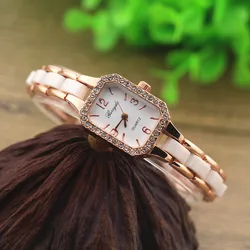 Free ship!Rhinestone deco case,copy ceramic+metal bracelet band,gold plating case and band,women ceramic watches,quartz movement