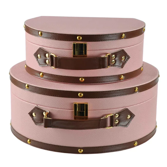 2PC Beige cashmere leather suede handbag arc cosmetic bag storage jewelry box model room decoration box