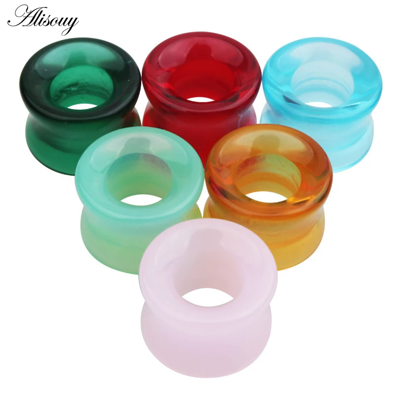 Alisouy 2pcs/lot Piercing Stone Ear Plugs Piercing Body Jewelry Expander Double Flared Ear Gauges 8-16mm Six Color for Chose