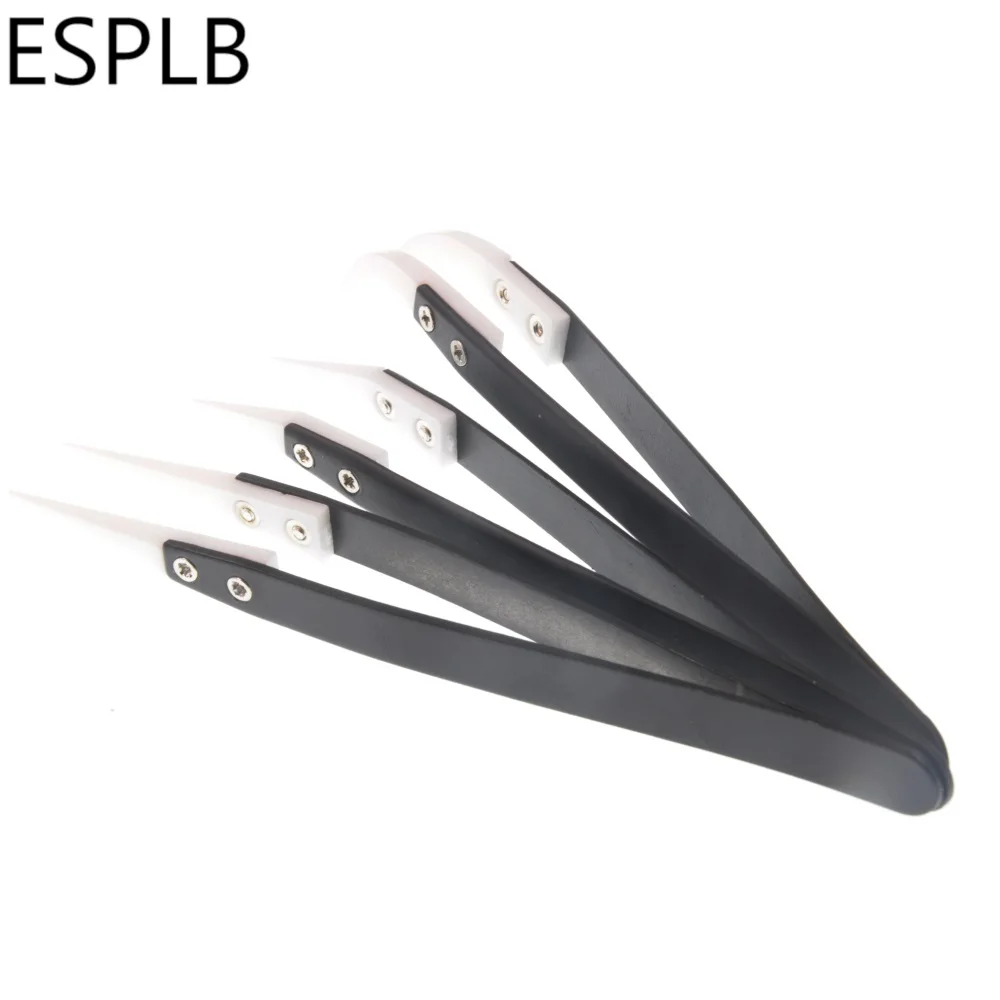 ESPLB Anti-Static Ceramic Tweezers Stainless Steel Industrial Ceramic Tweezers Insulated Straight/Curved Tip Black-Whit Tweezers