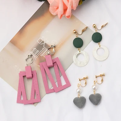 GRACE JUN 3 Pairs /set  Clip on Earrings Non Pierced for Women Luxury Geometric Clip Earrings Heart Flower Tassel Cuff Earrings