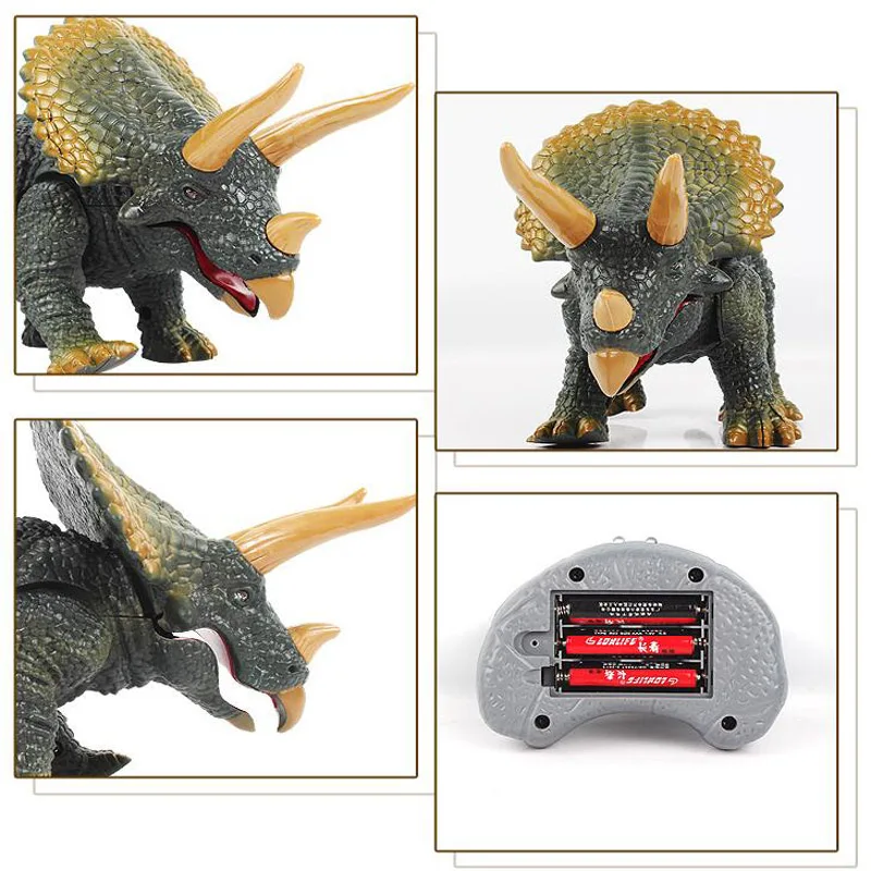 Crianças simulação brinquedos animais novo design andando controle remoto dinossauro triceratops brinquedo presente modelo luz som figura de ação