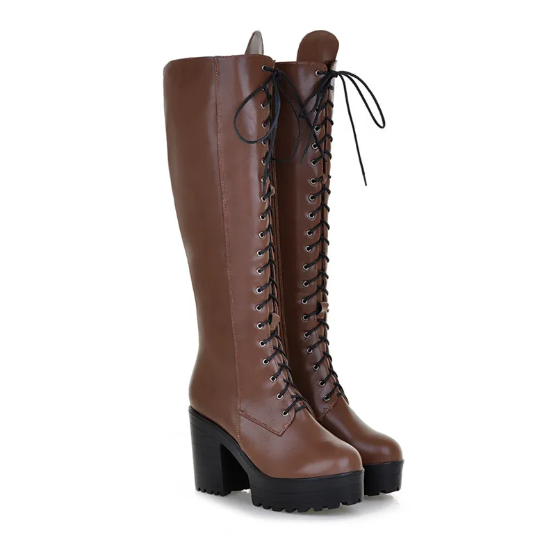 ASUMER 2024 hot sale new arrive women boots fashion solid color ladies boots zipper lace up knee high boots big size 34-43