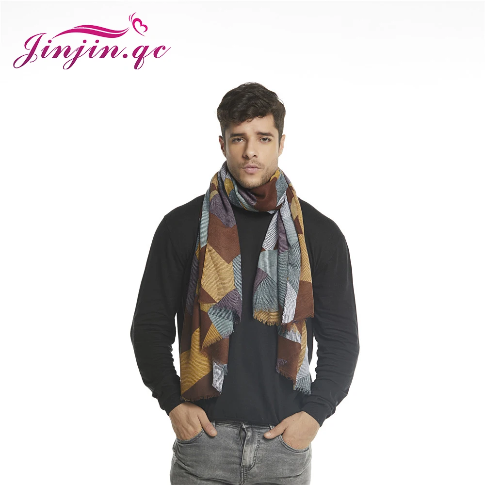 Jinjin.QC Men Patchwork Scarf Fashion Geometric Scaves and Wraps Bohemia Shawls and Pashmina Winter Echarpe Foulard Femme