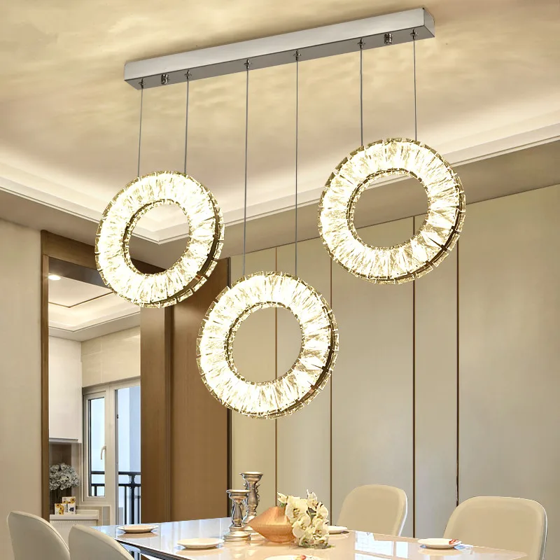 Ring Modern Pendant Lamp Creative LED Pendant Lights Home Lighting Fixtures Crystal Lampen Three-color dimmable Light Hanglamp