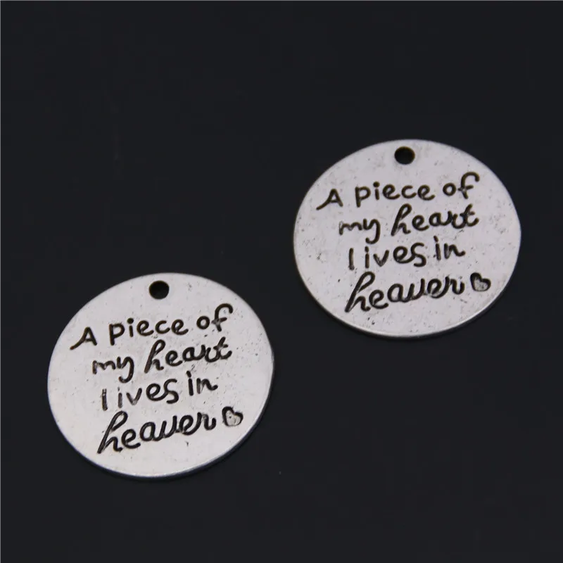 10pcs  Silver Color Tone A Piece Of My Heart Lives In Heaven Pendants Words Message Charms Jewelry DIY Finding A75