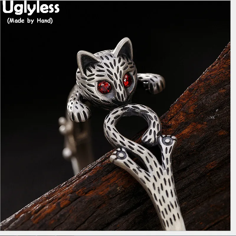 

Uglyless 100% Real Solid 990 Fine Silver Cat Bangles for Women Handmade Kitty Open Bangle Thai Silver Bracelets Fine Jewelry