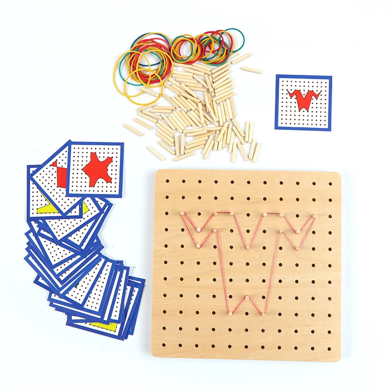 Montessori Educational Toys for Children Wooden Nail Jigsaw Puzzle Creative Game for Children Geometric Shapes Learning Tools