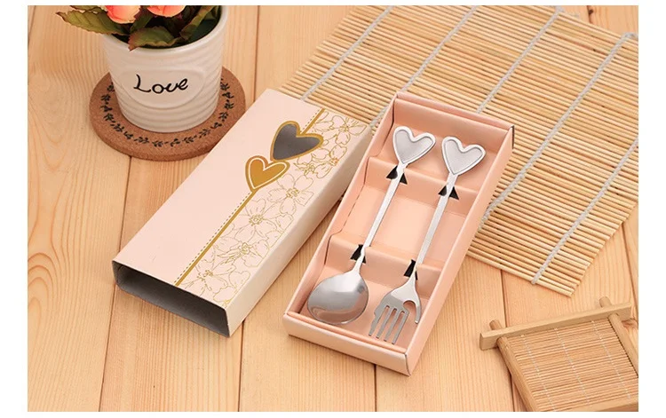 Wedding Gifts Stainless Steel Tableware Set Hand Style Fork Spoon with Heart Handle Party Favors W9556