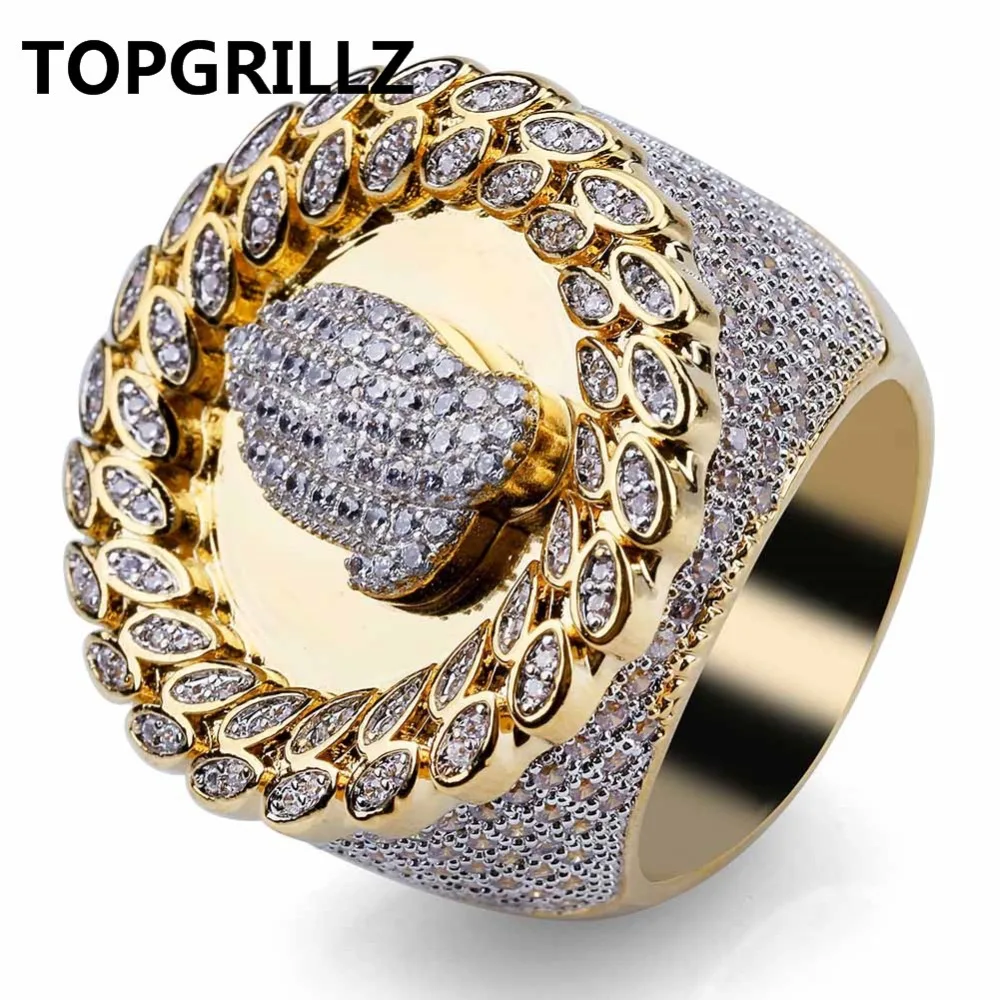 TOPGRILLZ Copper Gold Color Plated Micro Paved AAA CZ Stone Hand Round Ring Hip Hop Men Charm Jewelry Gifts With 8 9 10 11 12