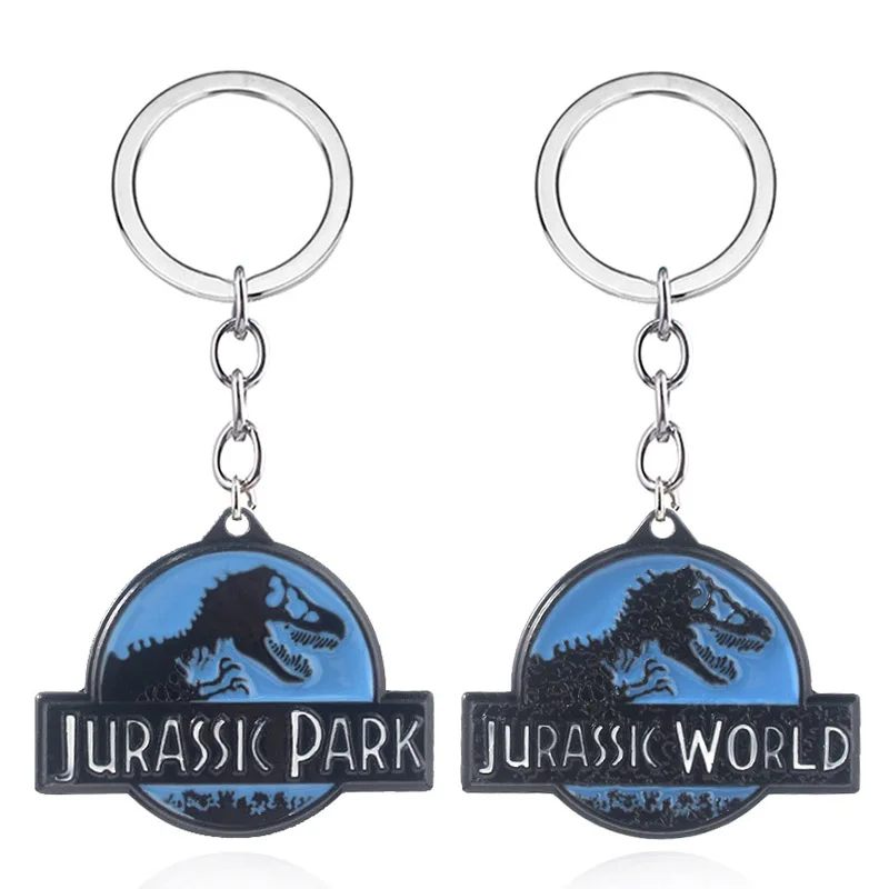 Jurassic Park Dinosaur Metal Keychain For Men Women Jurassic World Double Faced Keyring Pendant Men Car Women Bag Accessories