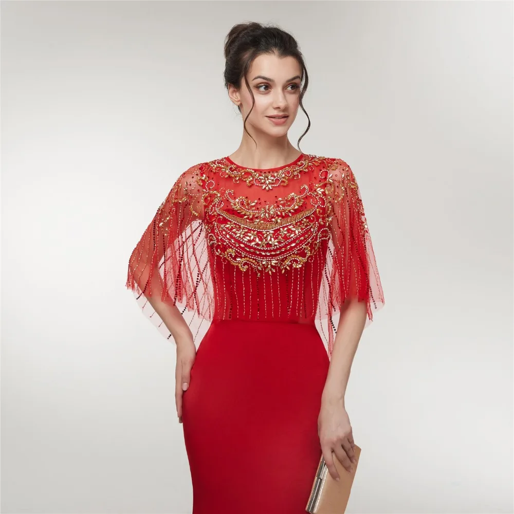 JaneVini 2019 Elegante Rosso Lungo Della Sirena Abiti da sposa di Lusso Nappa Bordare Cerniera Posteriore Raso Sweep Treno Abiti Da Ballo Formale