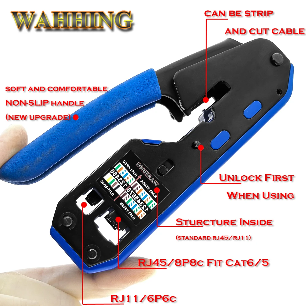 RJ45 Tool Network Crimper Crimping Tools Stripper Cuting Ethernet Cable Fit RJ45 Cat6 Cat5e Cat5 STP Plugs RJ45 Connector Cables