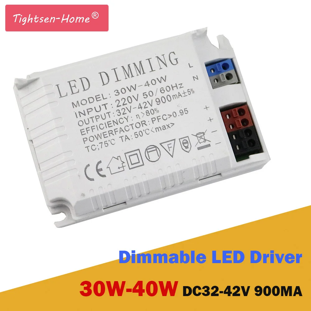 Controlador Led regulable, fuente de alimentación de 30W-40W, 900mA, 30W, 32W, 35W, 40W, CA 220V, CC 32V-42V, Bombilla de luces LED de techo con atenuación