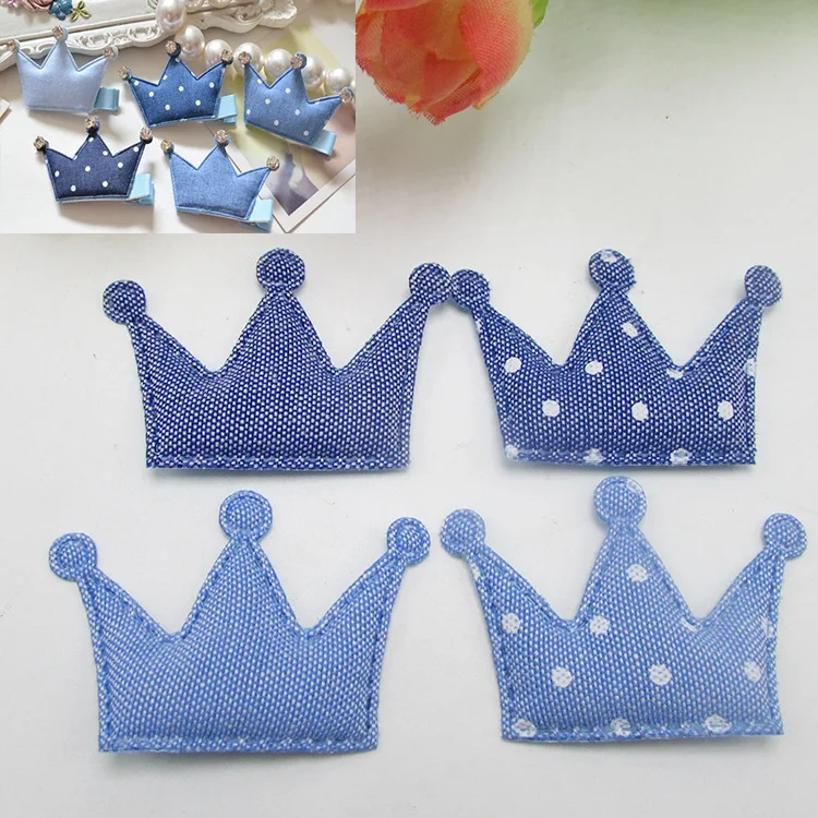 

100pcs/lot small jean crown padded applique Crafts for headwear cake decorate DIY accessories 45mm*30mm