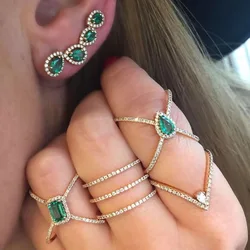 Bling AAA Green Cz Stone Long Ear Climber Stud Earring For Women Romantic Wedding Gift Fashion Teardrop Cubic Zirconia Jewelry
