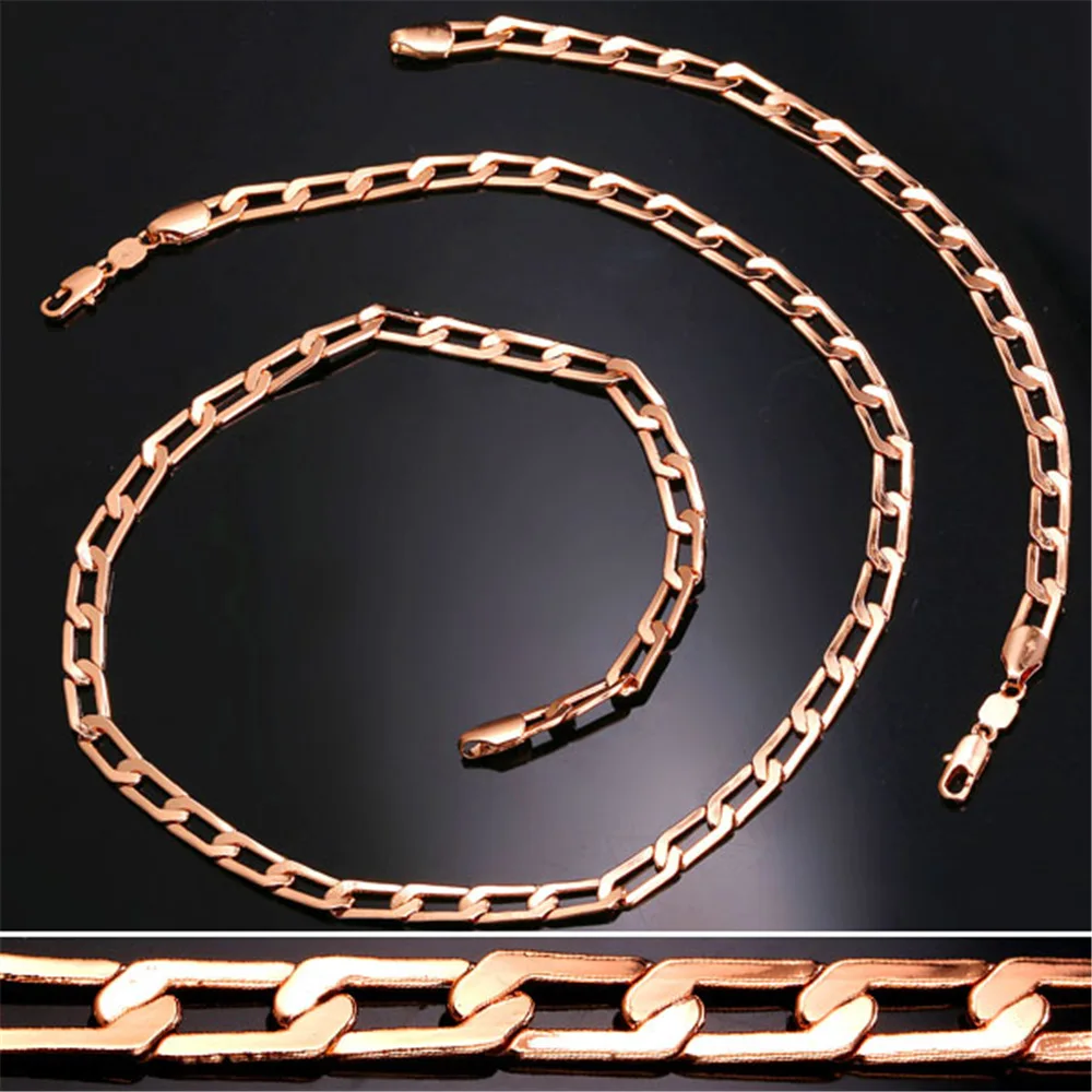 U7 Gold/Silver/Rose Gold Color Link Chain Jewelry Sets Fashion Trendy Bracelet Necklace Set For Men Wholesale S850