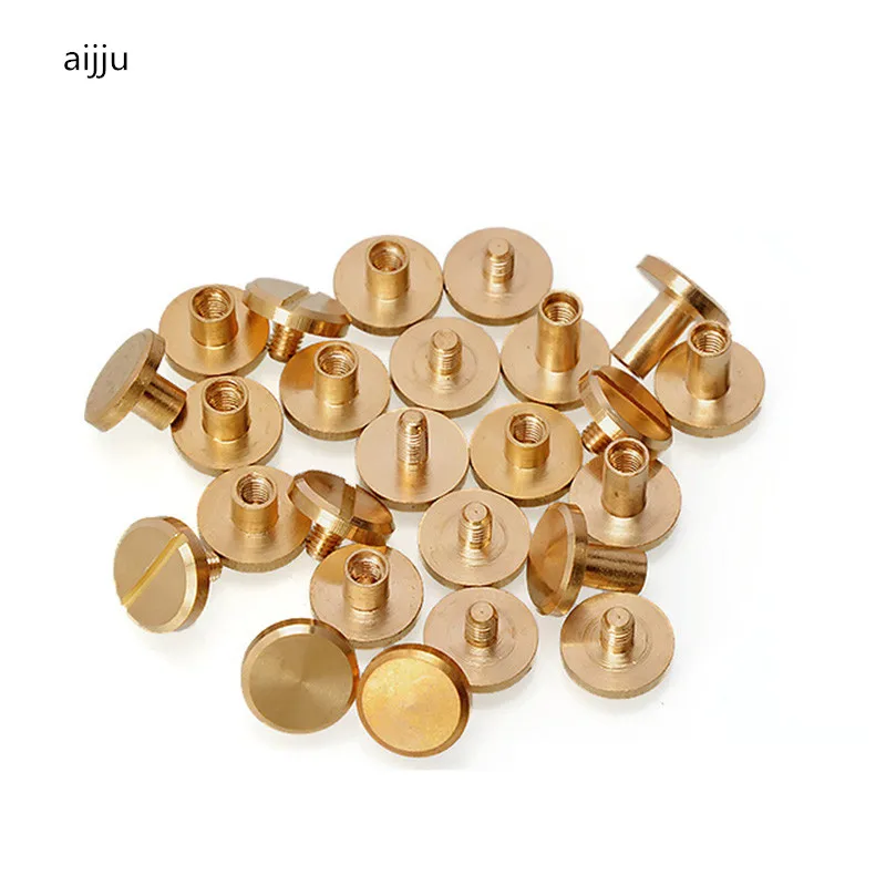 20Pcs 4-10MM Solid Brass plane Button Stud Screw Nail Rivet Screw Back Leather Belt for Sewing Handmade DIY Accessories Material