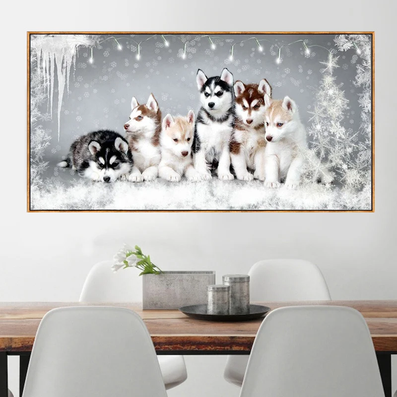 Diy diament malarstwo pies diament haft zwierzęta Husky Puppy plac/okrągłe do mozaiki Rhinestone krzyż zestaw do szycia robótki YY