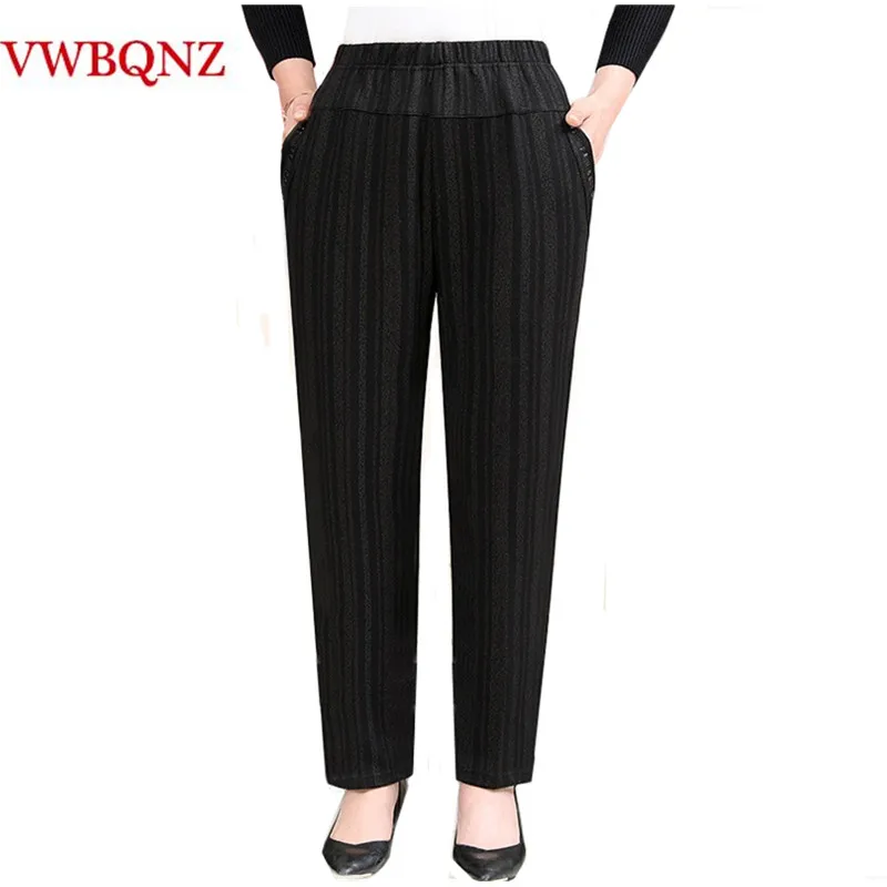 Middle-aged Grandmother Plus velvet Trousers Fashion Casual Loose Elastic Waist Women Pants Large size Warm Female Winter Pants