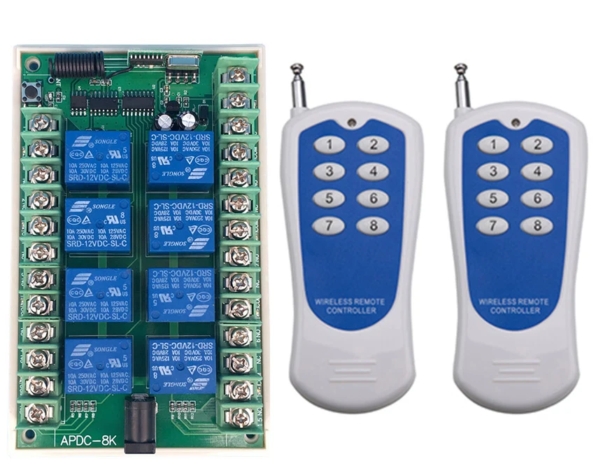 تيار مستمر 12 فولت 24 فولت 8 قنوات CH 8CH جهاز ريموت كنترول لا سلكي يعمل بالتردد الراديوي نظام التبديل الارسال والاستقبال/مصباح/باب المرآب/مصاريع/نافذة