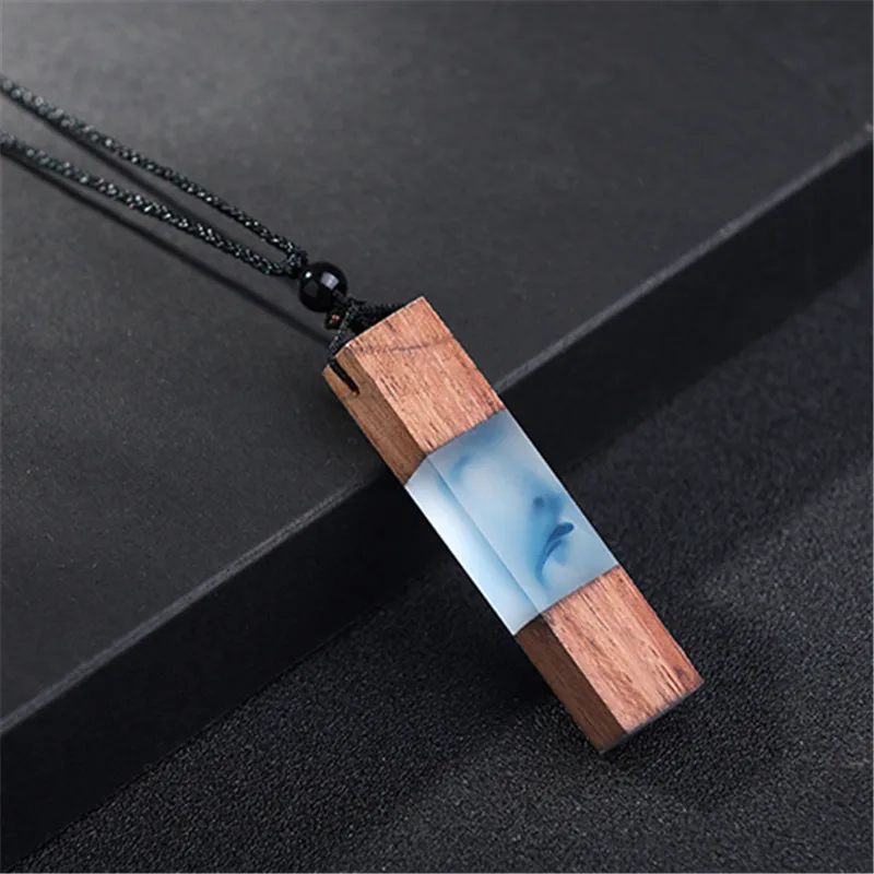 Drop Shipping Women Men Necklace Handmade Resin Wood Necklaces & Pendants Rope Chain Wooden Jewelry Gift