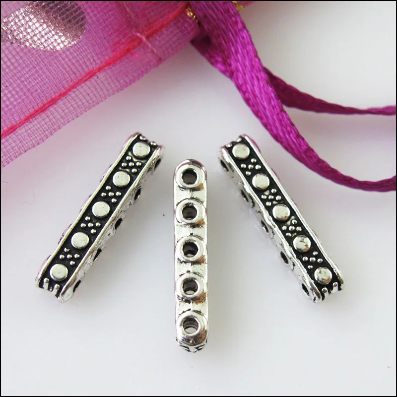 30Pcs Antiqued Silver Color 5-5Holes Spacer Beads Bars Charms Connectors 3.5x17mm