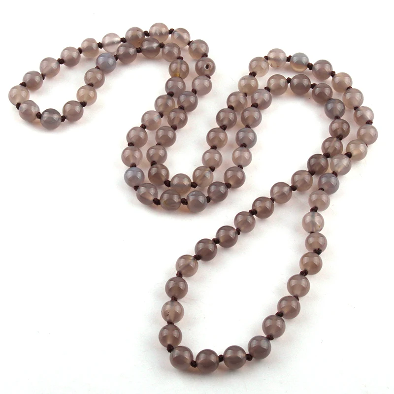 Fashion Jewelry Agat Semi Precious Stones Bead long Knotted Necklace