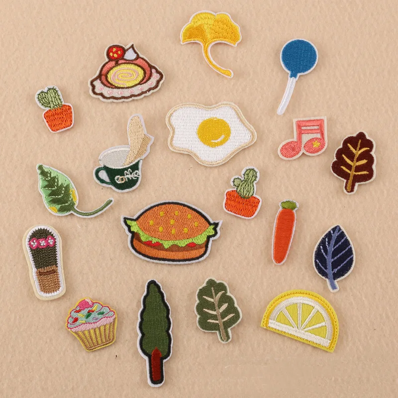 Kids Cartoon Carrot Leaf Hamburger Egg Music Embroidery Small Patch for Clothing Iron on Clothes Appliques Badge Stripe Sticker