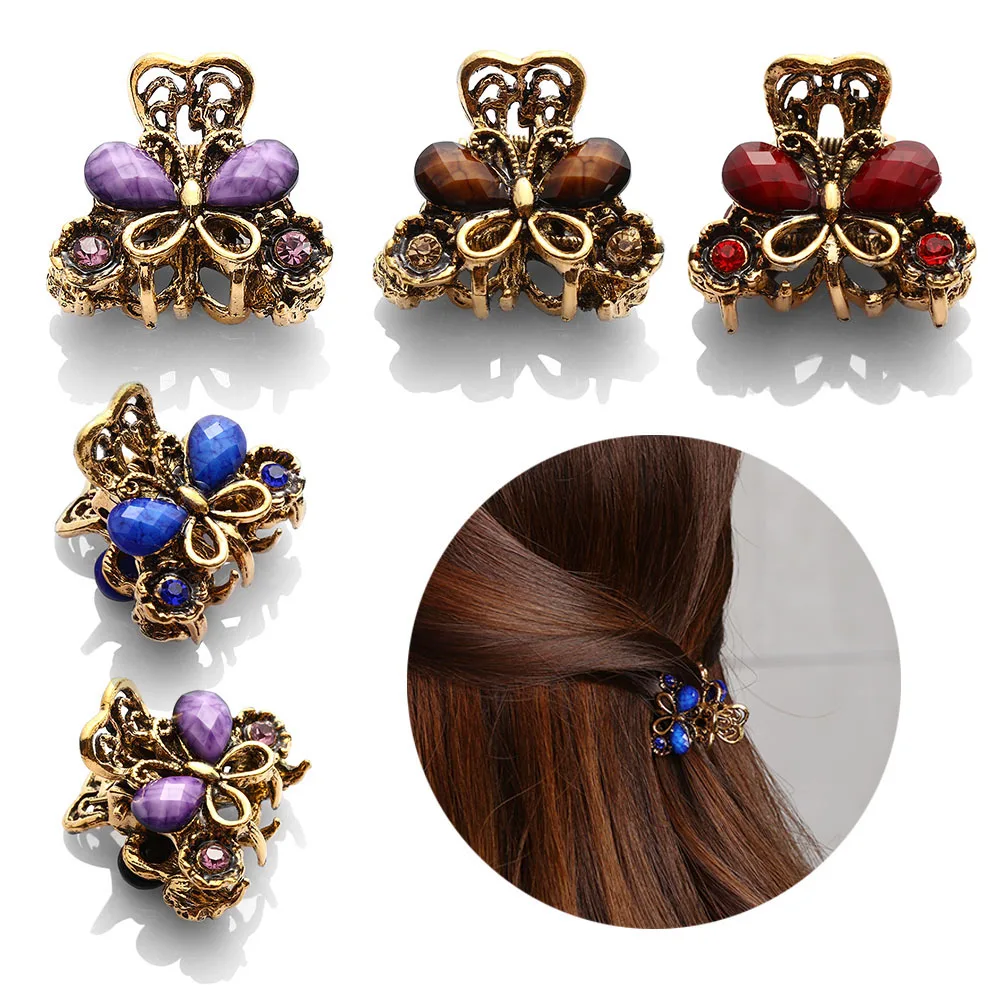 1Pc Fashion Popular Style Women Retro Vintage Resin Hairpins Mini Butterfly Hair Claw Hair Clips Hair Accessories Jewelry Gifts