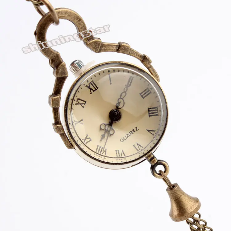 Montre de poche Vintage en Bronze, mini boule de verre, œil de taureau, Quartz, pendentif, cadeau pour femmes