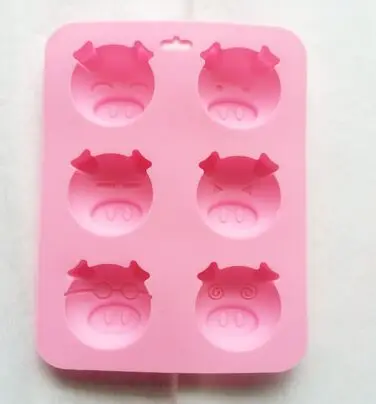 Large 6 cavity emotion Pig Piggy non-stick SILICONE cake chocolate muffin candy MOULD