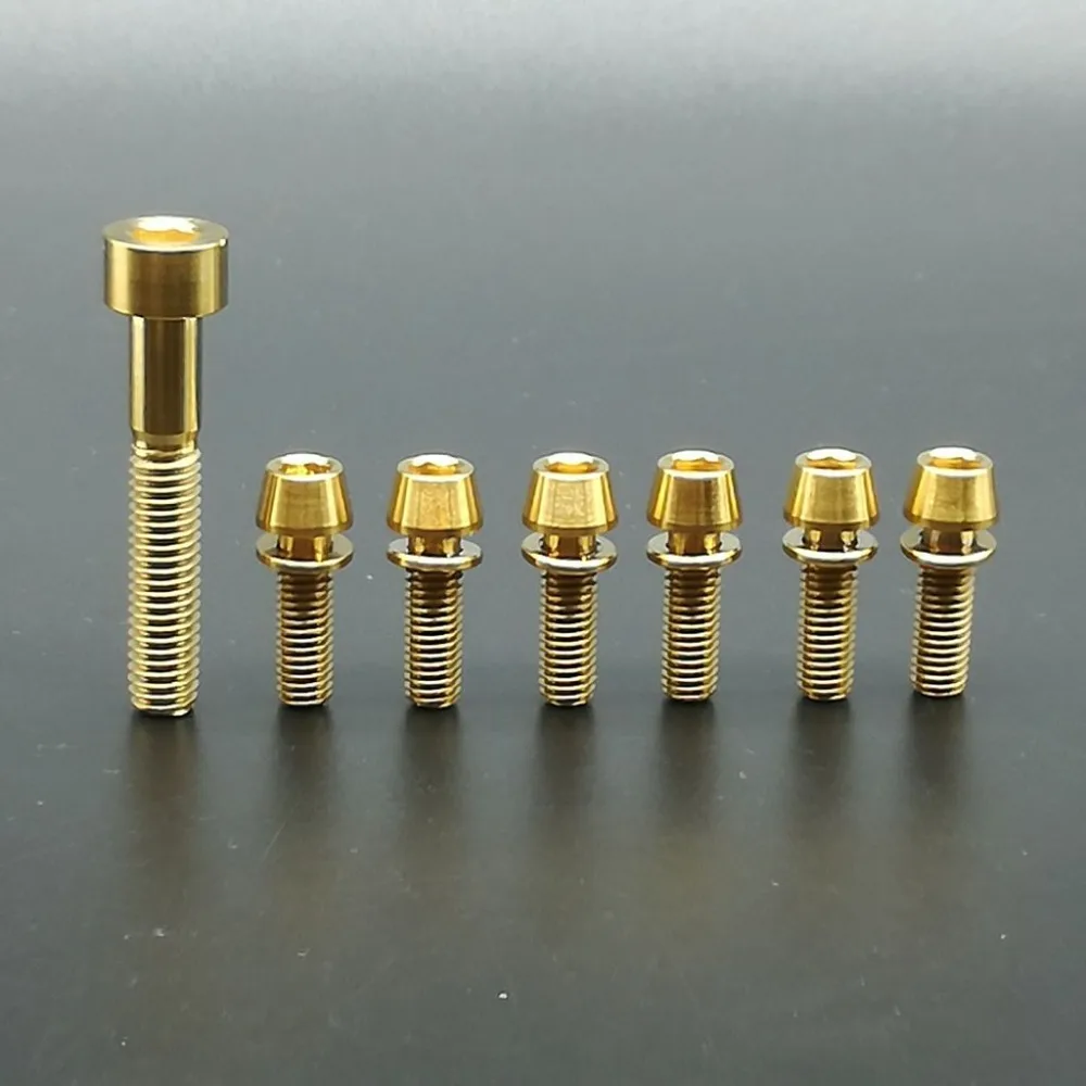 Titanium / Ti Bolts For Stem & Headset - 7 pcs (6pcs M5 x 16mm & 1pc M6 x 35mm) Gold Rainbow Black