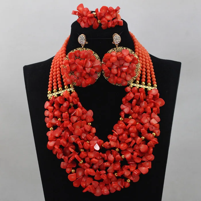 

2016 Fashion Red Coral Beads Jewelry Set Wedding Jewelry Set African Jewelry Set High Quality Free Shipping ABL647