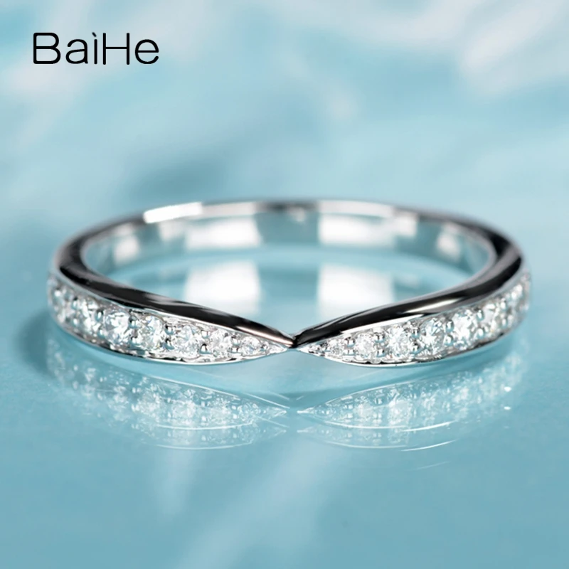 

BAIHE Solid 14K White Gold 0.23ct H/SI-SI3 Natural Diamonds Wedding Band Women Gift Fine Jewelry Beautiful diamond Ring