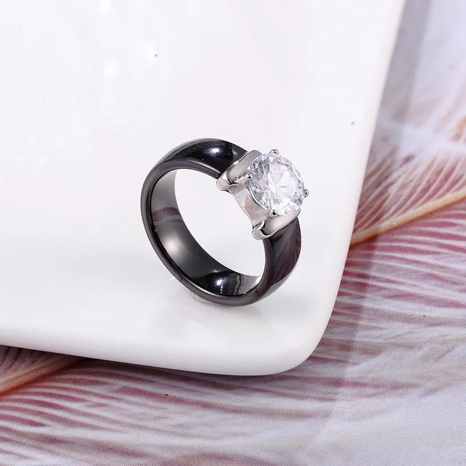 BPRASI New 6MM Ceramic Rings For Women With Big Shining Crystal Healthy Stainless Steel Jewelry Woman Wedding Engagement Ring