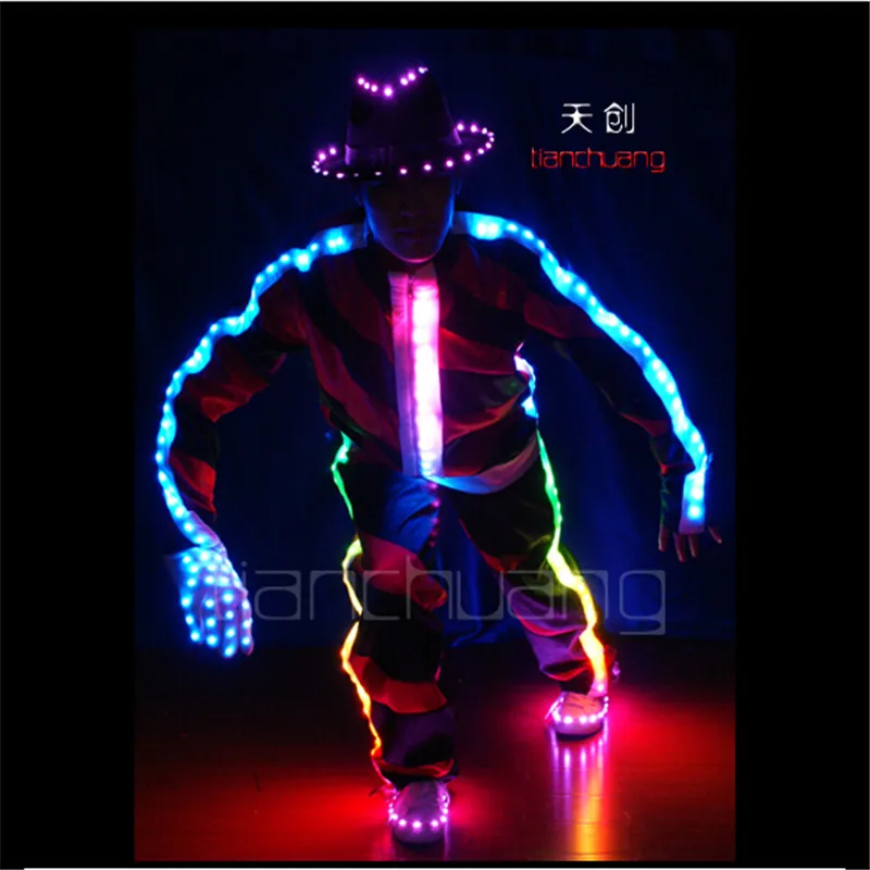 TC-17 Full color LED colorful light costumes party wear ballroom dance Michael MJ Programmable gloves clothes performance bar dj