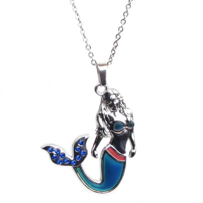 Blue Crystal Mermaid Mood Necklace with Color Change Pendant Liquid Thermo 2016 ee