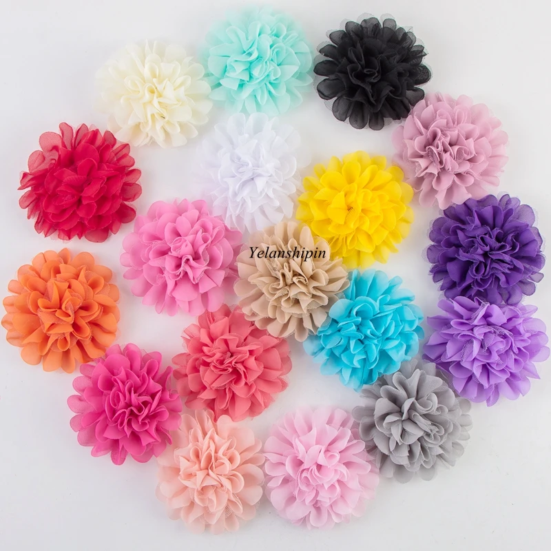 10pcs/lot 12CM 18colors Hair Fluffy Chiffon Mesh Lace Flowers Clip For Kids Hair Accessories Fabric Flowers For Headbands Supply