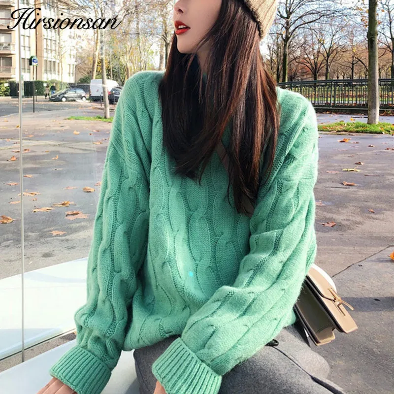 Hirsionsan Sweater Women 2023 Autumn Winter Twist Pattern Knitted Women Pullovers Casual Thicken Warm Soft Jumper Pull Femme