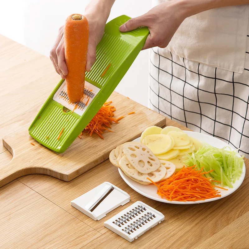 LMETJMA Mandoline Slicer Stainless Steel Vegetable Slicer with 3 Blades Julienne Slicer Cutter for Potato Carrot KC0083