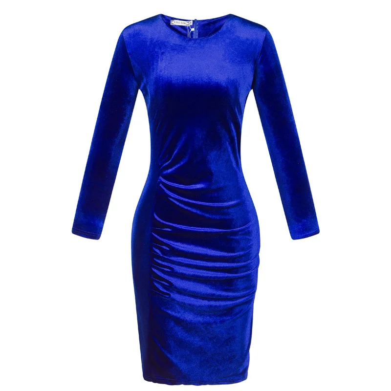 Women Autumn Office Dress Plus Size Bodycon velvet Dresses Pencil