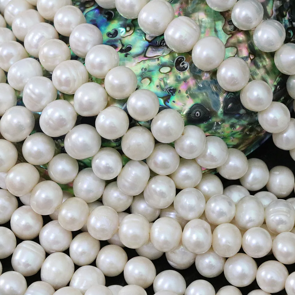 Charms white natural freshwater cultured round pearl 9-10mm diy women high grade jewelry loose beads 15inch B1395