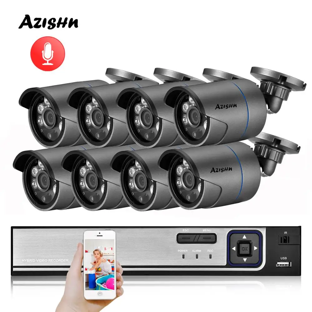 

AZISHN H.265 8CH 3MP POE Security Camera System NVR Kit Audio Record IP Camera IR Outdoor IP66 CCTV Video Surveillance NVR Set